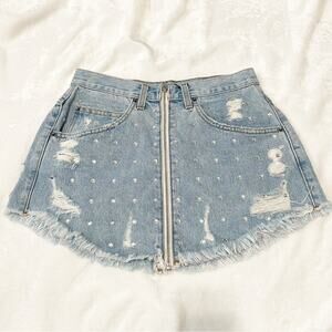 Carmar Beatrice rhinestone jean skirt size 28 mini frayed denim NWT new